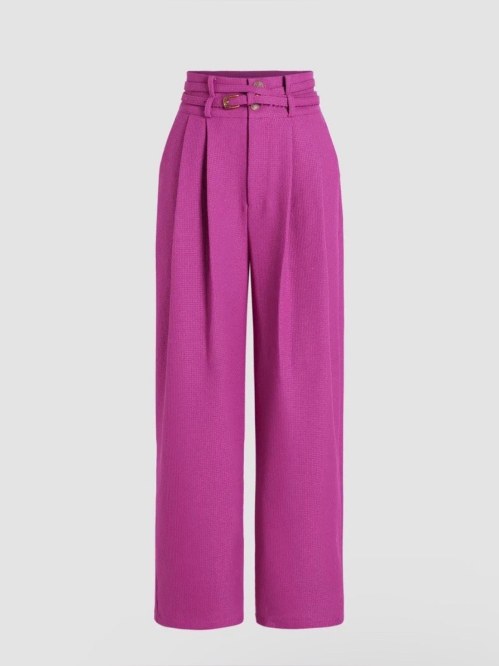 Cider High Waisted Double Belted Tweed Wide Leg Tapered Trouseres in Purple, M